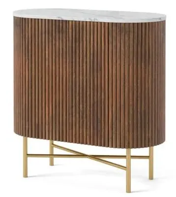 Harvard Mini 2 Door Fluted Curved Sideboard - Walnut, Marble