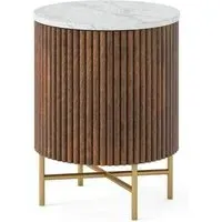 Harvard Round Fluted Bedside Table - Walnut, Marble