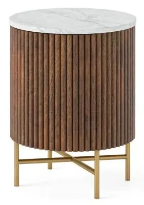 Harvard Round Fluted Bedside Table - Walnut, Marble