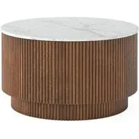 Harvard Round Fluted Coffee Table with Storage - Walnut