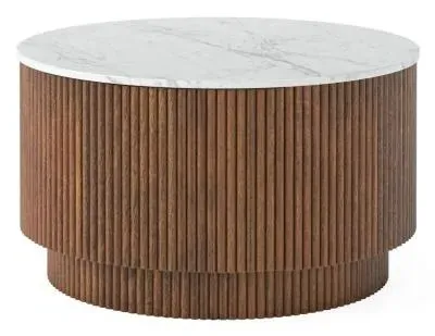 Harvard Round Fluted Coffee Table with Storage - Walnut