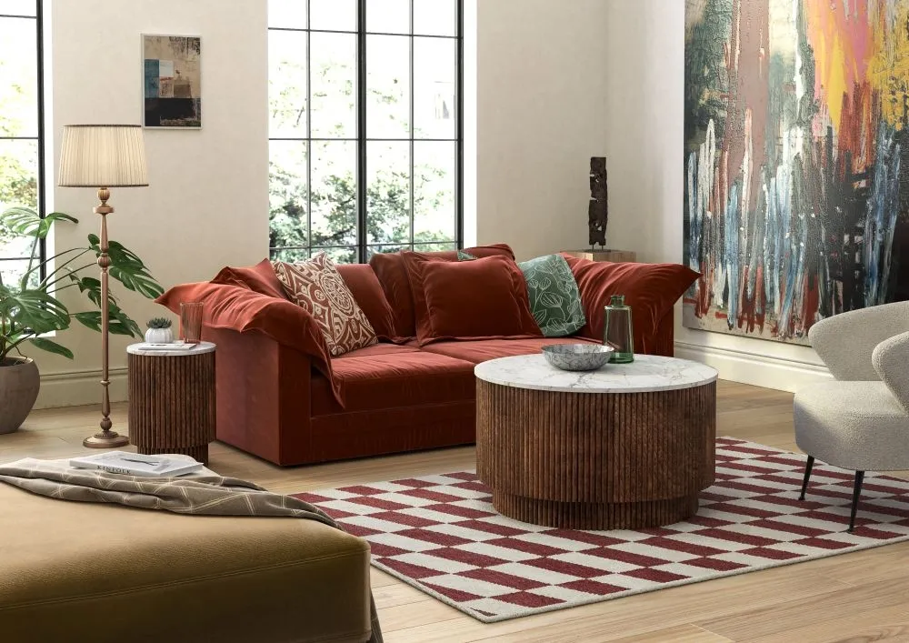 Harvard Round Fluted Side Table - Walnut, Marble