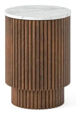 Harvard Round Fluted Side Table - Walnut, Marble image