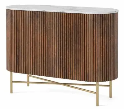 Harvard Small 2 Door Fluted Curved Sideboard - Walnut, Marble