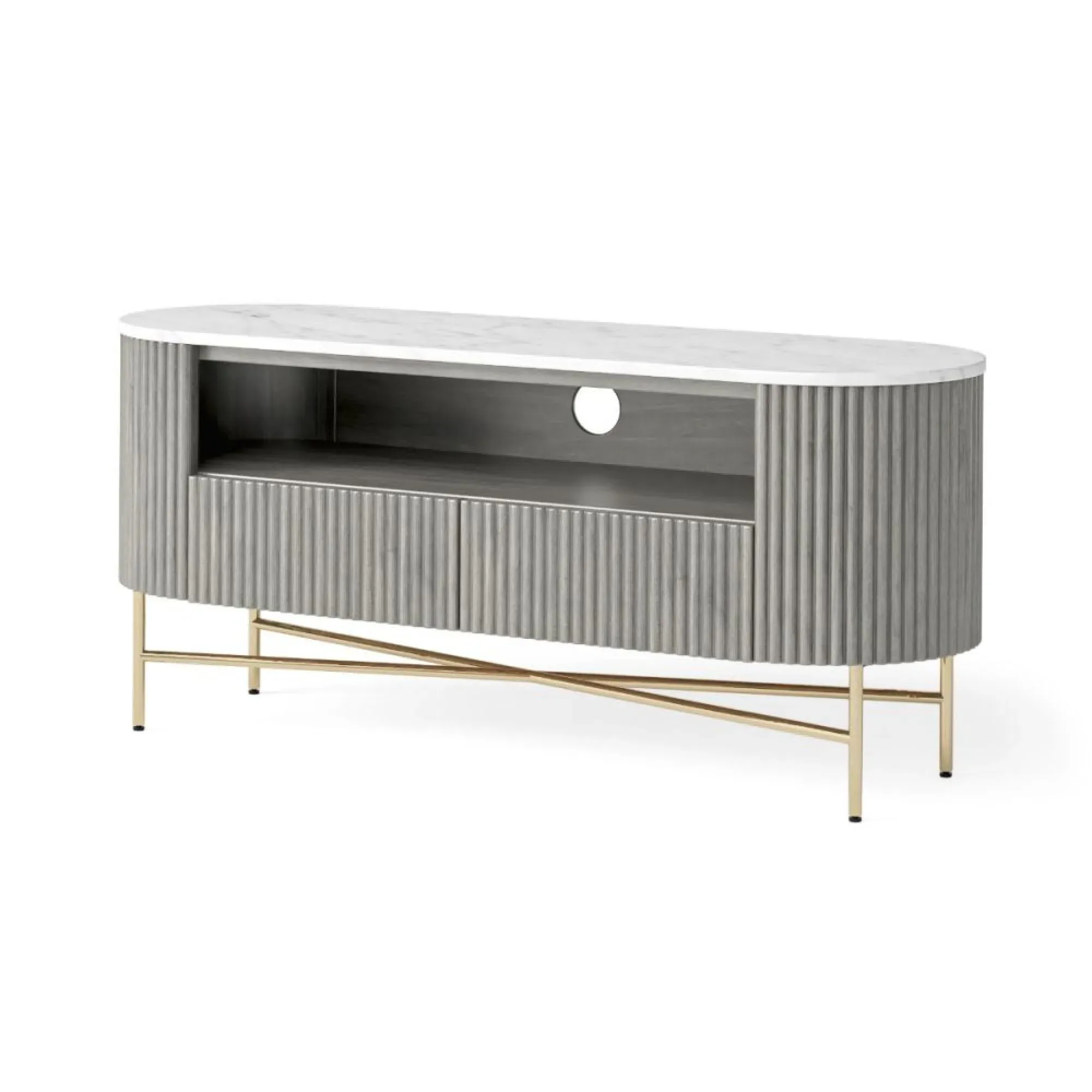 Isabella 120cm Fluted Curved TV Unit with Storage - Grey