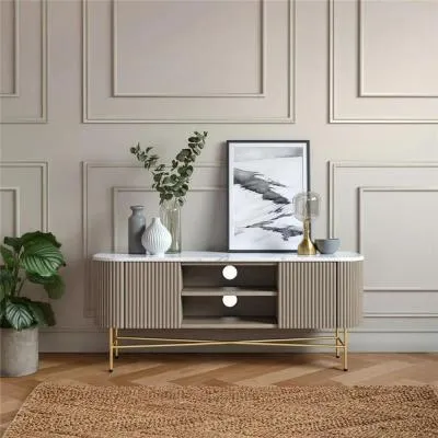 Isabella 150cm Fluted Curved TV Unit with Storage - Grey