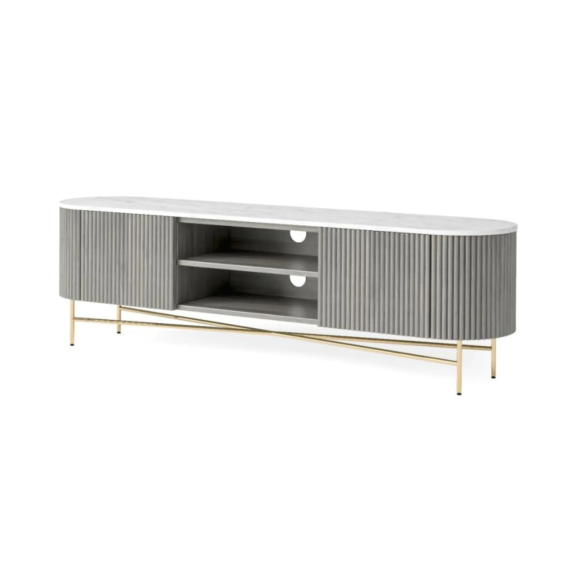 Isabella 180cm Fluted Curved TV Unit with Storage - Grey