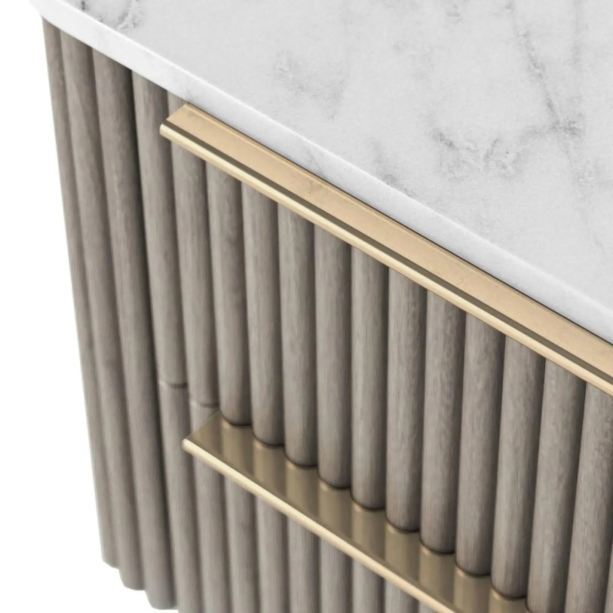 Isabella 2 Drawer Fluted Bedside Table - Grey, Marble