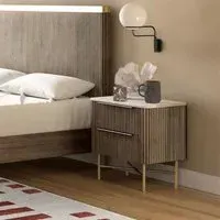 Isabella 2 Drawer Fluted Bedside Table - Grey, Marble