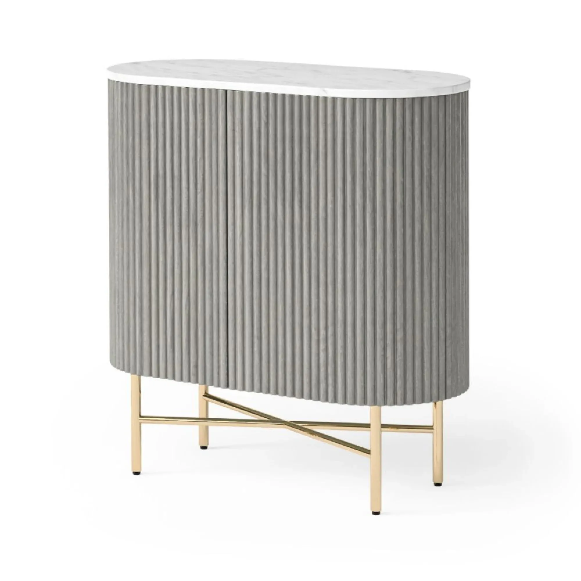 Isabella Mini 2 Door Fluted Curved Sideboard - Grey