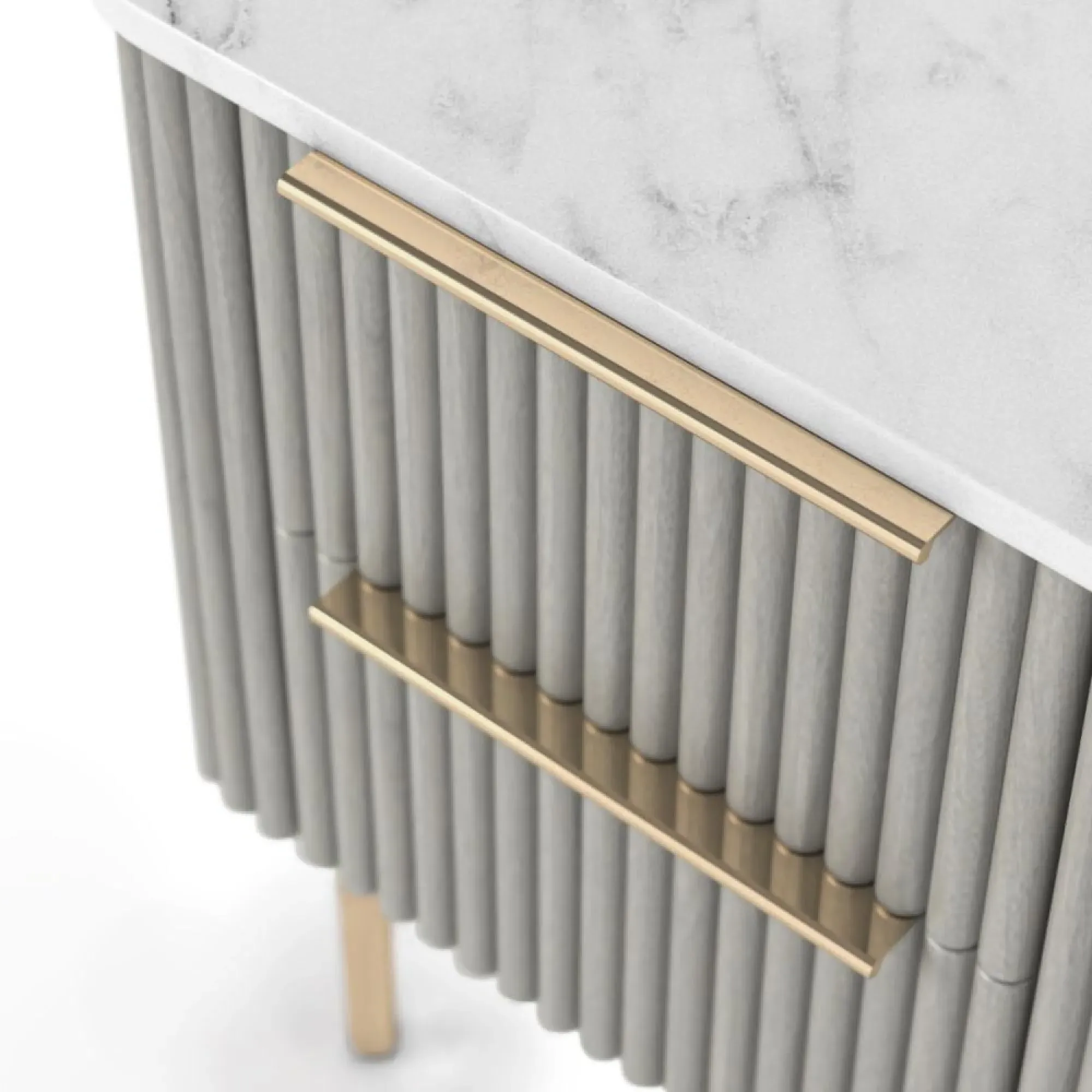 Isabella Narrow 2 Drawer Fluted Bedside Table - Grey, Marble