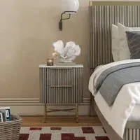 Isabella Narrow 2 Drawer Fluted Bedside Table - Grey, Marble