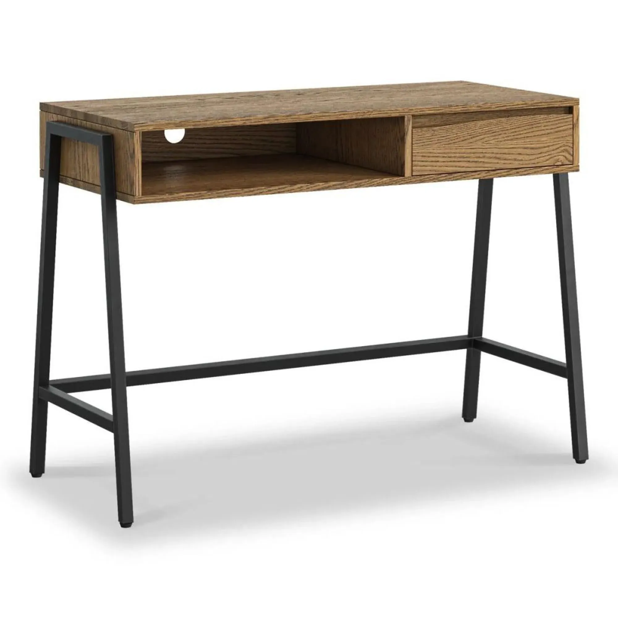 Jersey Oak 1 Drawer Office Desk - Waxed Oak, Black