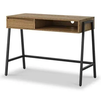 Jersey Oak 1 Drawer Office Desk - Waxed Oak, Black image