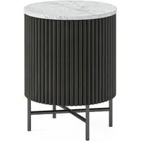 Lucas 1 Door Fluted Bedside Table - Black, Marble