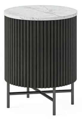 Lucas 1 Door Fluted Bedside Table - Black, Marble image