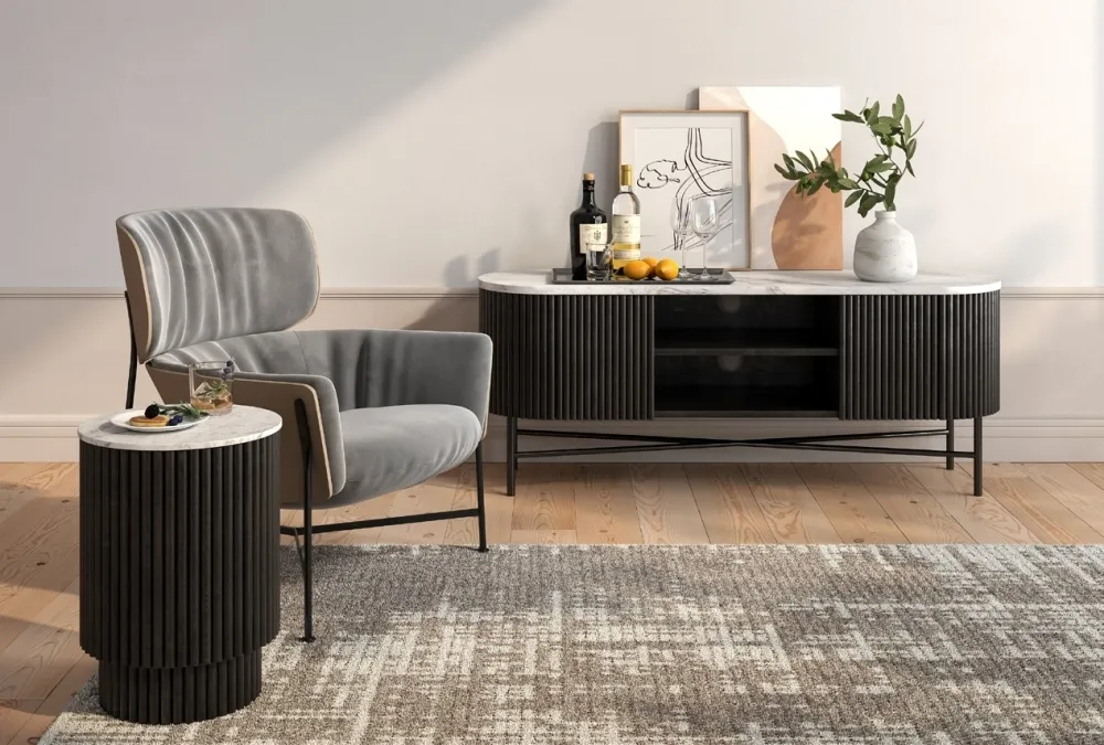 Lucas 120cm Fluted Curved TV Unit - Black, Mango Wood