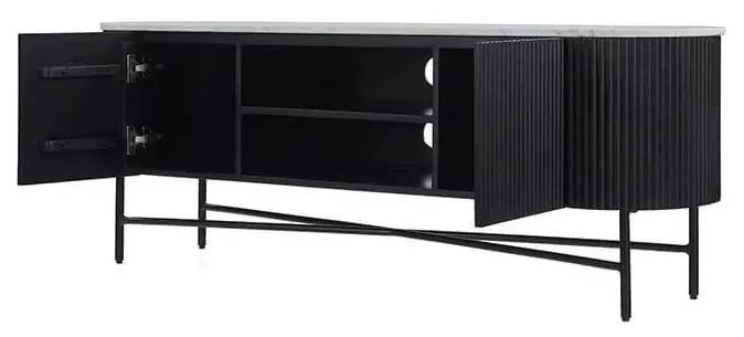 Lucas 150cm Fluted Curved TV Unit - Black, Mango Wood
