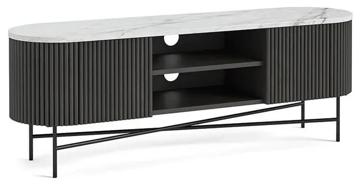 Lucas 150cm Fluted Curved TV Unit - Black, Mango Wood