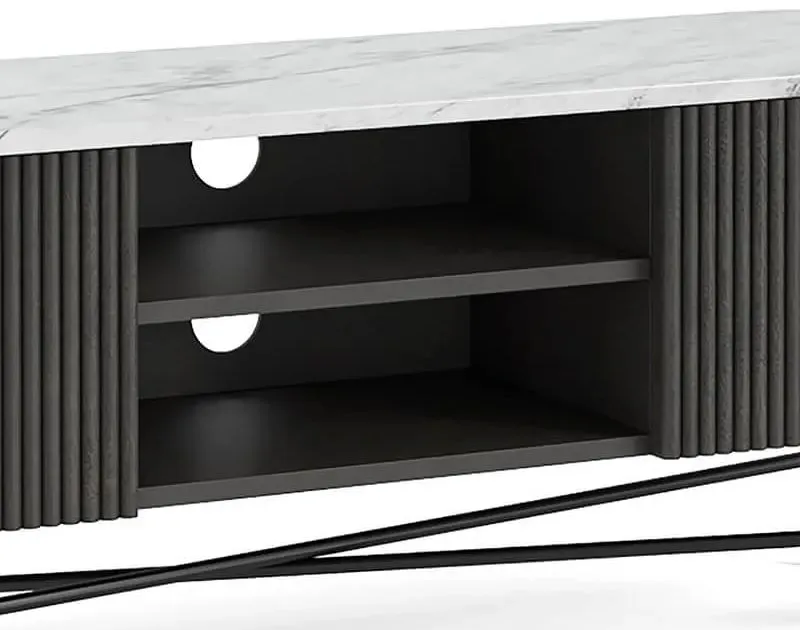 Lucas 150cm Fluted Curved TV Unit - Black, Mango Wood