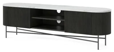 Lucas 180cm Fluted Curved TV Unit - Black, Mango Wood