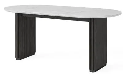 Lucas 6-Seater Oval Fluted Dining Table - Black, Marble