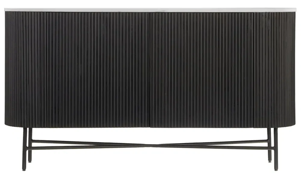 Lucas Medium 2 Door Fluted Sideboard - Black, Mango Wood