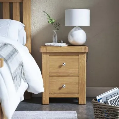 Normandy 2 Drawer Bedside Cabinet - Oak image