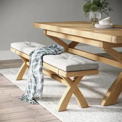 Normandy Dining Bench with Cross Leg - Beige, Oak image