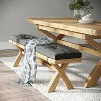 Normandy Dining Bench with Cross Leg - Charcoal, Oak