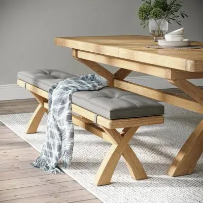 Normandy Dining Bench with Cross Leg - Grey, Oak