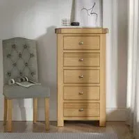 Normandy Oak 5 Drawer Tallboy Chest