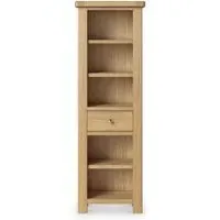 Normandy Oak Slim Bookcase with Drawer - Oak