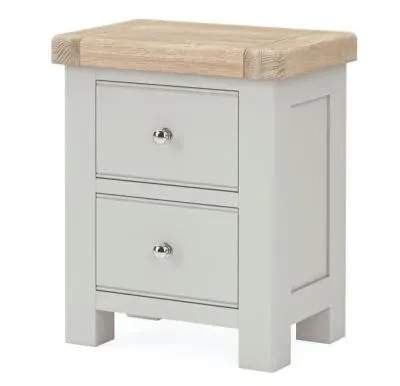 Salcombe 2 Drawer Bedside Cabinet - Stone Grey, Oak