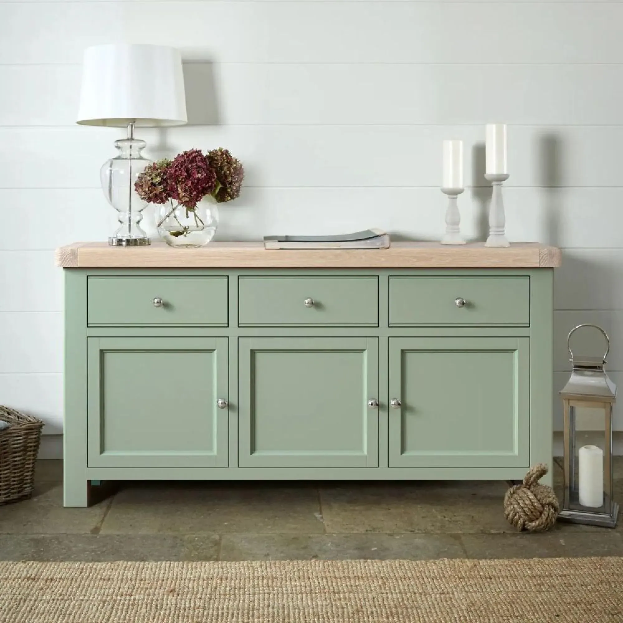 Salcombe 3 Door Large Sideboard - Sage, Oak
