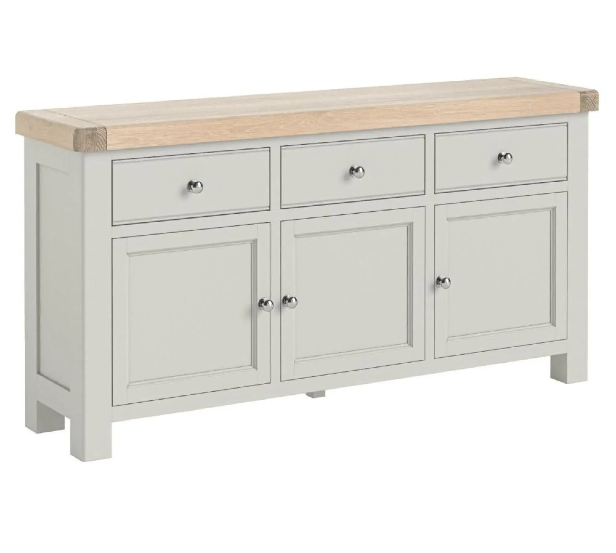 Salcombe 3 Door Large Sideboard - Stone Grey, Oak