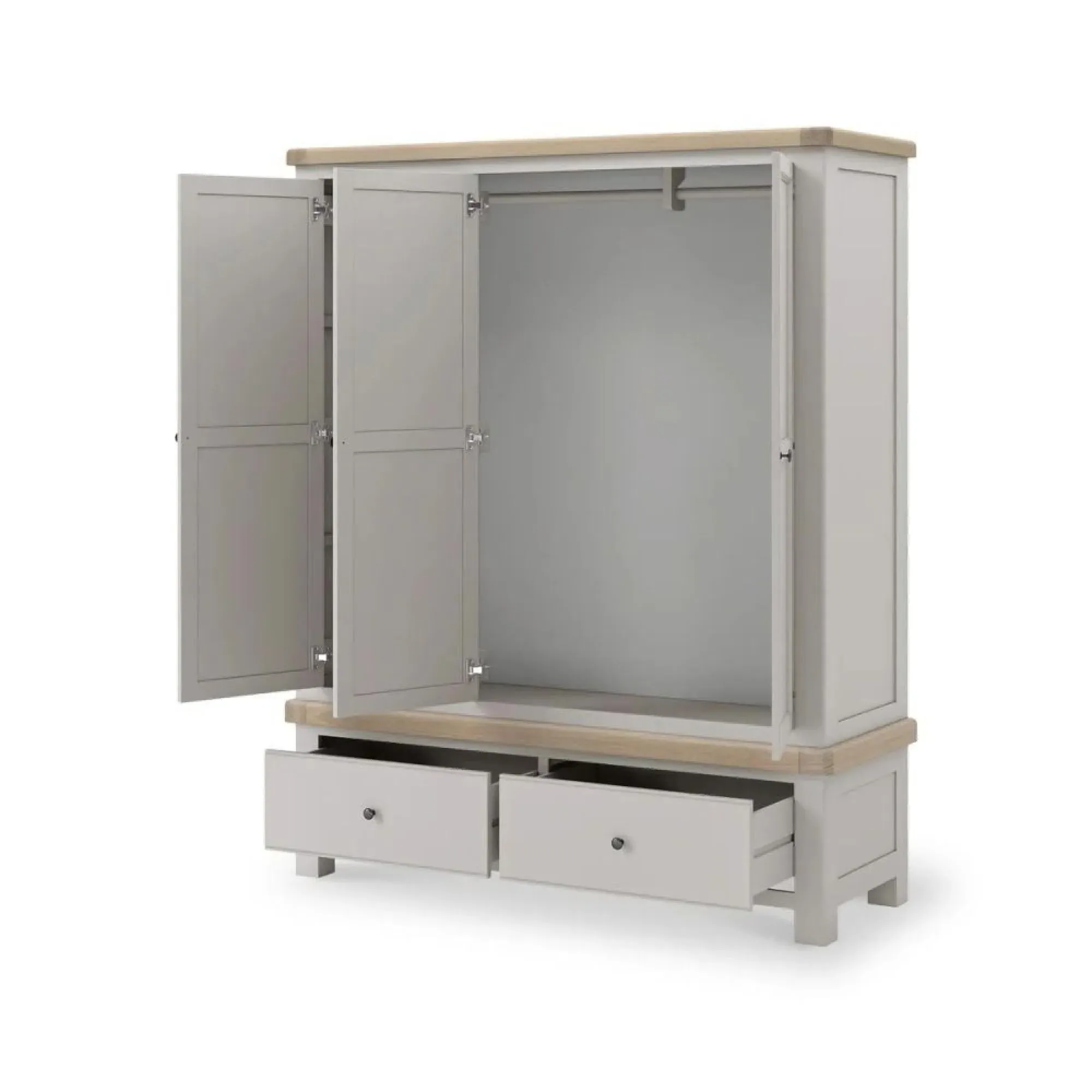 Salcombe 3 Door Triple Wardrobe - Stone Grey, Oak