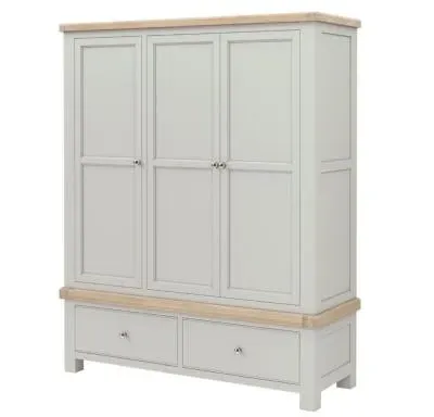 Salcombe 3 Door Triple Wardrobe - Stone Grey, Oak