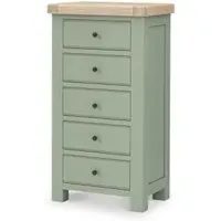 Salcombe 5 Drawer Tallboy Chest - Sage, Oak