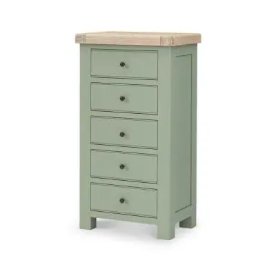 Salcombe 5 Drawer Tallboy Chest - Sage, Oak image