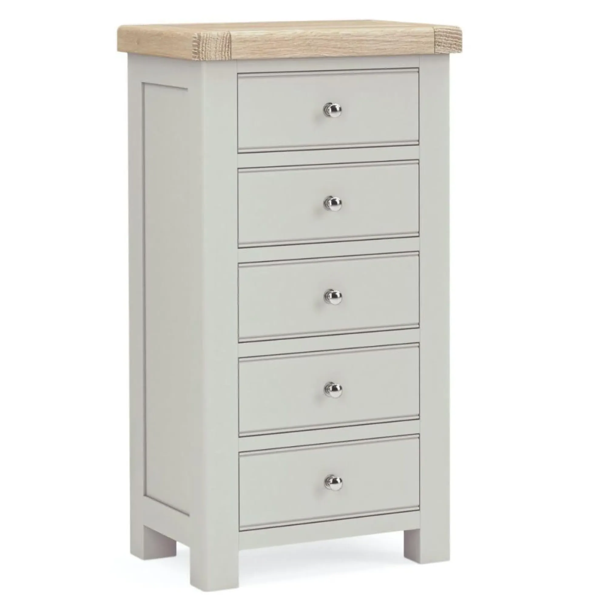 Salcombe 5 Drawer Tallboy Chest - Stone Grey, Oak