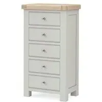 Salcombe 5 Drawer Tallboy Chest - Stone Grey, Oak