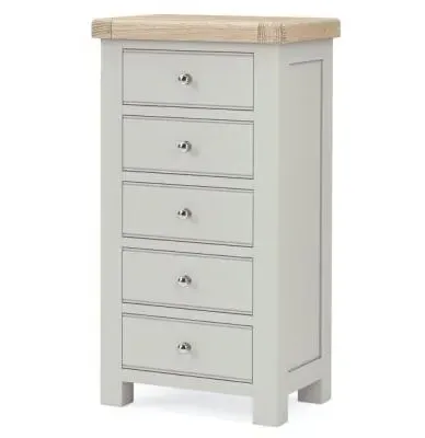 Salcombe 5 Drawer Tallboy Chest - Stone Grey, Oak
