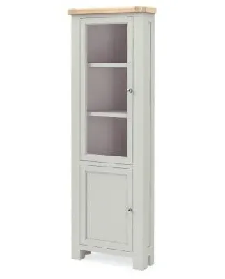 Salcombe Corner Display Cabinet - Stone Grey, Oak
