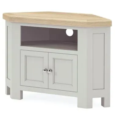 Salcombe Corner TV Unit with Storage - Stone Grey, Oak