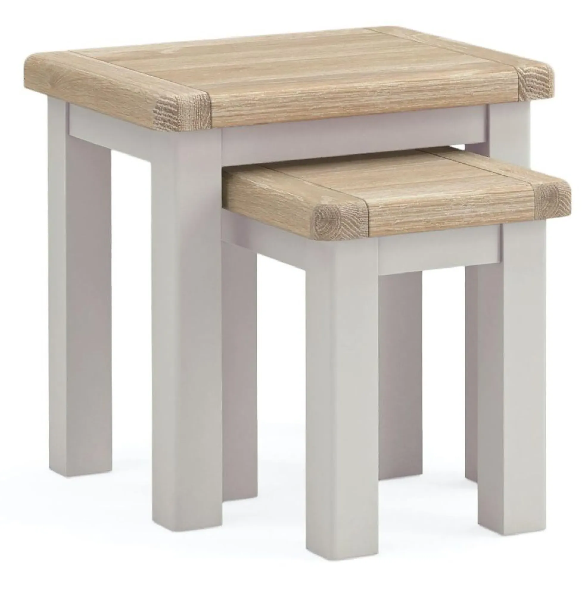 Salcombe Grey Oak Nest of 2 Tables - Stone Grey