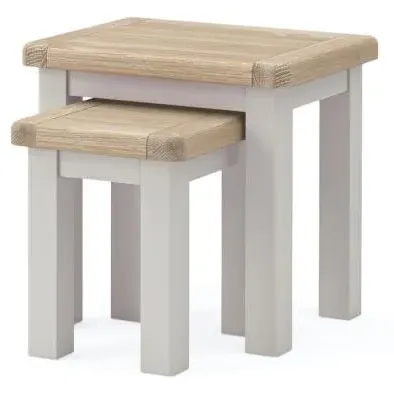 Salcombe Grey Oak Nest of 2 Tables - Stone Grey