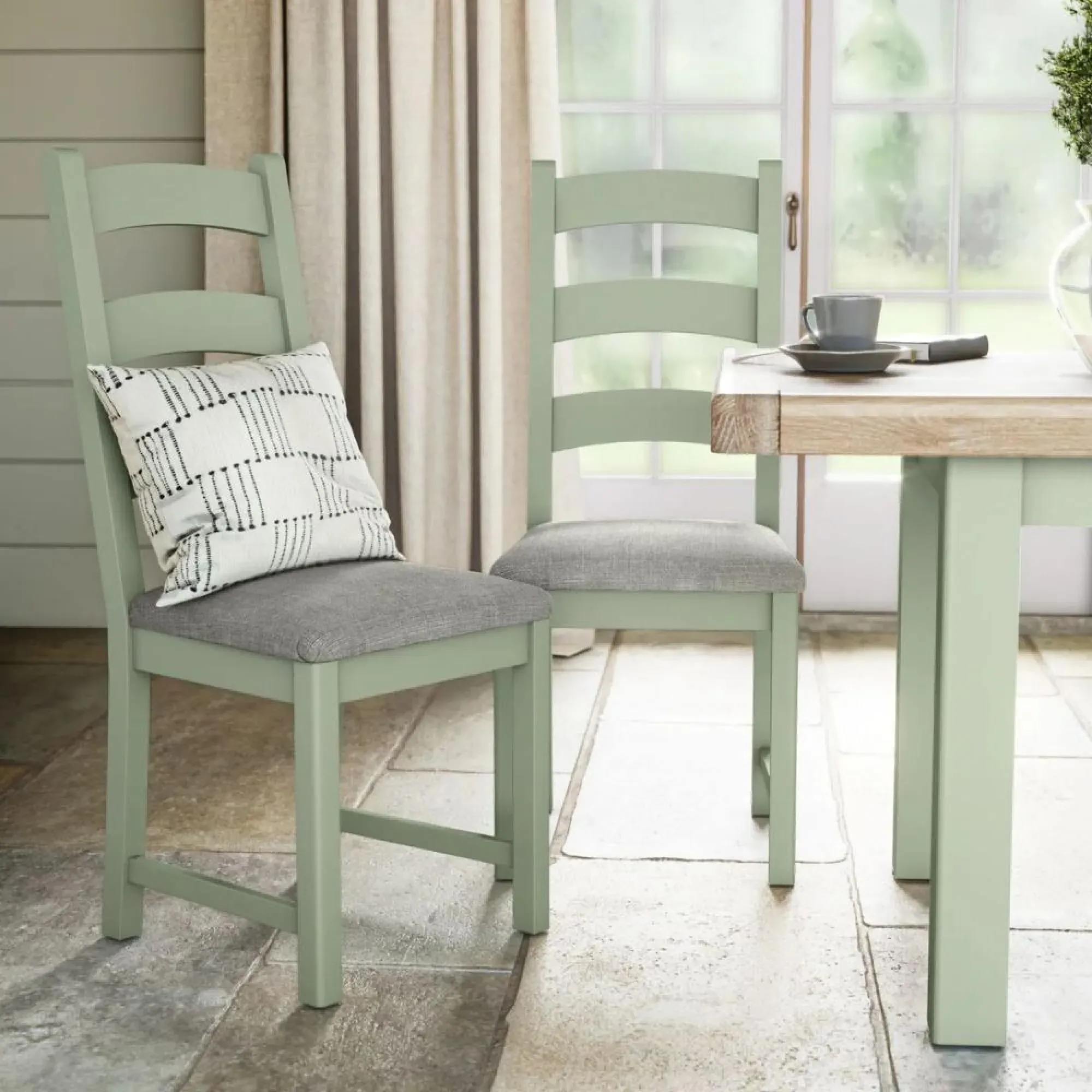 Salcombe Ladder Back Dining Chair - Sage Grey, Oak