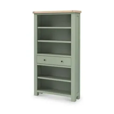 Salcombe Large Bookcase with Drawer - Sage, Oak image