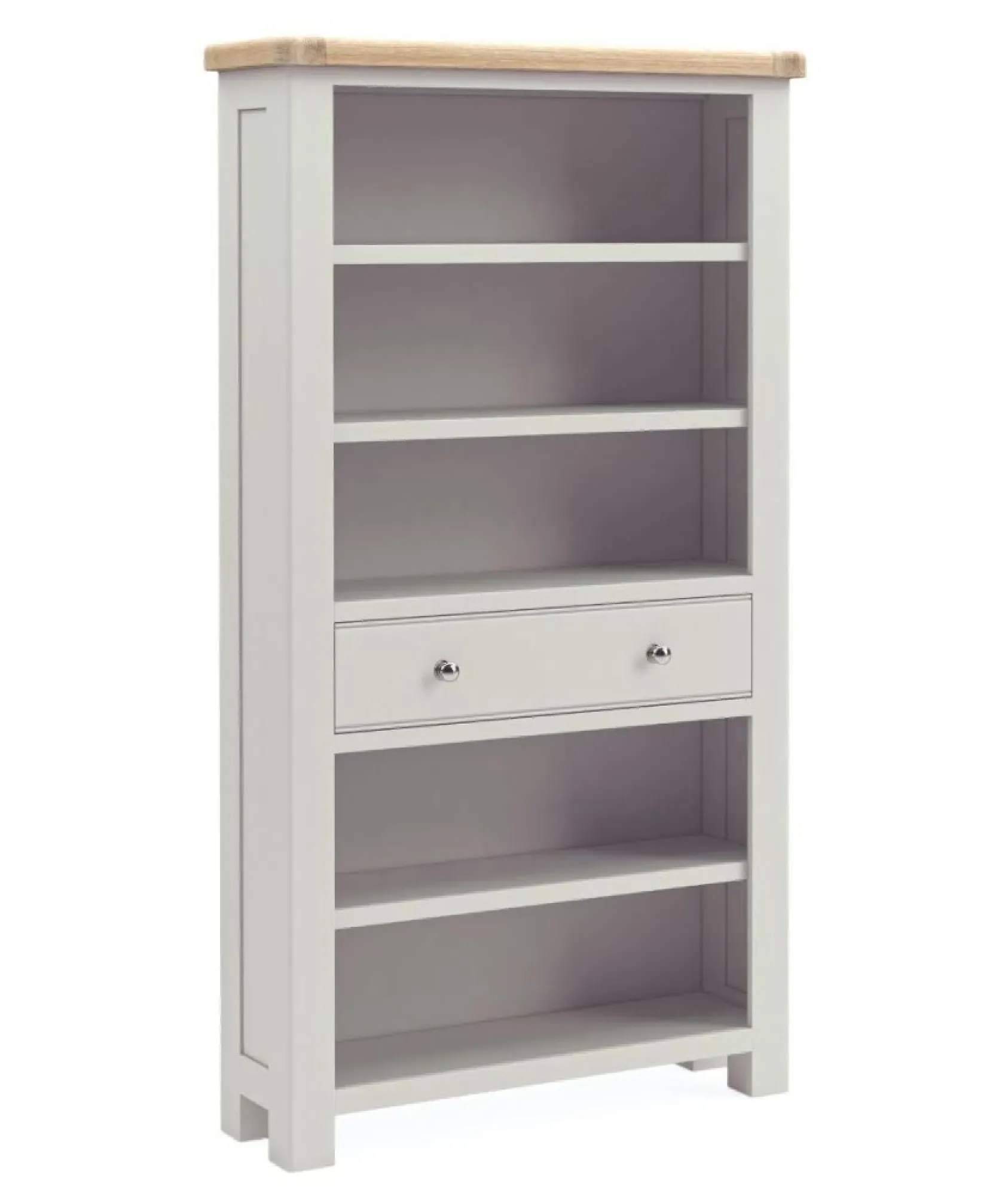 Salcombe Large Bookcase with Drawer - Stone Grey, Oak
